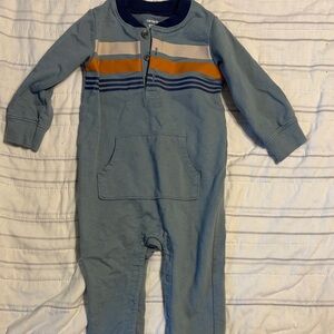 Carter's Blue Long-Sleeve Striped Footed One-Piece